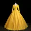 Vintage / Retro Yellow Beading Appliques Prom Dresses 2025 Ball Gown V-Neck Long Sleeve Backless Floor-Length / Long Formal Dresses