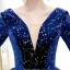 Classic Royal Blue Prom Dresses 2020 Ball Gown Deep V-Neck 1/2 Sleeves Star Embroidered Floor-Length / Long Ruffle Backless Formal Dresses