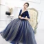 Classic Royal Blue Prom Dresses 2020 Ball Gown Deep V-Neck 1/2 Sleeves Star Embroidered Floor-Length / Long Ruffle Backless Formal Dresses