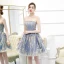 Affordable Ocean Blue Homecoming Graduation Dresses 2020 A-Line / Princess Strapless Sleeveless Glitter Tulle Short Ruffle Backless Formal Dresses
