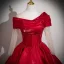 Elegant Burgundy Beading Sequins Satin Prom Dresses 2025 Ball Gown Off-The-Shoulder Long Sleeve Backless Floor-Length / Long Formal Dresses