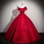 Elegant Burgundy Beading Sequins Satin Prom Dresses 2025 Ball Gown Off-The-Shoulder Long Sleeve Backless Floor-Length / Long Formal Dresses