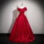 Elegant Burgundy Beading Sequins Satin Prom Dresses 2025 Ball Gown Off-The-Shoulder Long Sleeve Backless Floor-Length / Long Formal Dresses