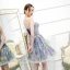 Affordable Ocean Blue Homecoming Graduation Dresses 2020 A-Line / Princess Strapless Sleeveless Glitter Tulle Short Ruffle Backless Formal Dresses
