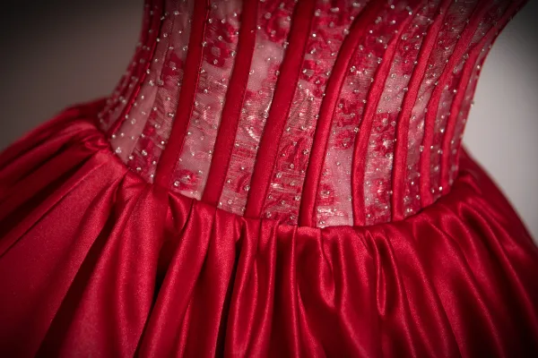 Vintage / Retro Burgundy Printing Glitter Corset Prom Dresses 2025 Ball Gown Off-The-Shoulder Short Sleeve Backless Floor-Length / Long Formal Dresses