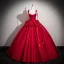 Vintage / Retro Red Appliques Satin Prom Dresses 2025 Spaghetti Straps Sleeveless Backless Floor-Length / Long Formal Dresses
