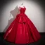 Vintage / Retro Red Appliques Satin Prom Dresses 2025 Spaghetti Straps Sleeveless Backless Floor-Length / Long Formal Dresses