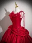 Vintage / Retro Red Appliques Satin Prom Dresses 2025 Spaghetti Straps Sleeveless Backless Floor-Length / Long Formal Dresses
