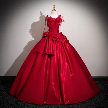 Vintage Originale Rouge Appliques Satin Robe De Bal 2025 Bretelles Spaghetti Sans Manches Dos Nu Longue Robe De Ceremonie