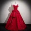 Vintage / Retro Red Appliques Satin Prom Dresses 2025 Spaghetti Straps Sleeveless Backless Floor-Length / Long Formal Dresses