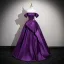 Vintage / Retro Purple Rhinestone Prom Dresses 2025 Ball Gown Off-The-Shoulder Short Sleeve Backless Floor-Length / Long Formal Dresses