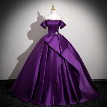 Vintage Originale Violet Faux Diamant Robe De Bal 2025 Robe Boule De L Épaule Manches Courtes Dos Nu Longue Robe De Ceremonie