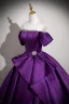 Vintage / Retro Purple Rhinestone Prom Dresses 2025 Ball Gown Off-The-Shoulder Short Sleeve Backless Floor-Length / Long Formal Dresses
