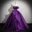 Vintage / Retro Purple Rhinestone Prom Dresses 2025 Ball Gown Off-The-Shoulder Short Sleeve Backless Floor-Length / Long Formal Dresses