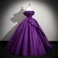 Vintage / Retro Purple Rhinestone Prom Dresses 2025 Ball Gown Off-The-Shoulder Short Sleeve Backless Floor-Length / Long Formal Dresses