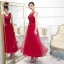 Chic / Belle Rouge Robe De Soirée 2020 Princesse V-Cou Sans Manches Appliques En Dentelle Fleur Perlage Perle Longueur Cheville Volants Dos Nu Robe De Ceremonie