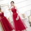 Chic / Belle Rouge Robe De Soirée 2020 Princesse V-Cou Sans Manches Appliques En Dentelle Fleur Perlage Perle Longueur Cheville Volants Dos Nu Robe De Ceremonie