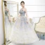 Élégant Océan Bleu Dégradé De Couleur Blanche Robe De Bal 2020 Robe Boule Bustier Sans Manches Glitter Tulle Longue Volants Dos Nu Robe De Ceremonie