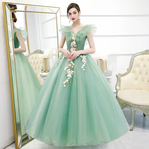 mint green ball dress Two Piece Chiffon Beading Mint Green Long Prom Dress PSK036 US14 / Custom Color