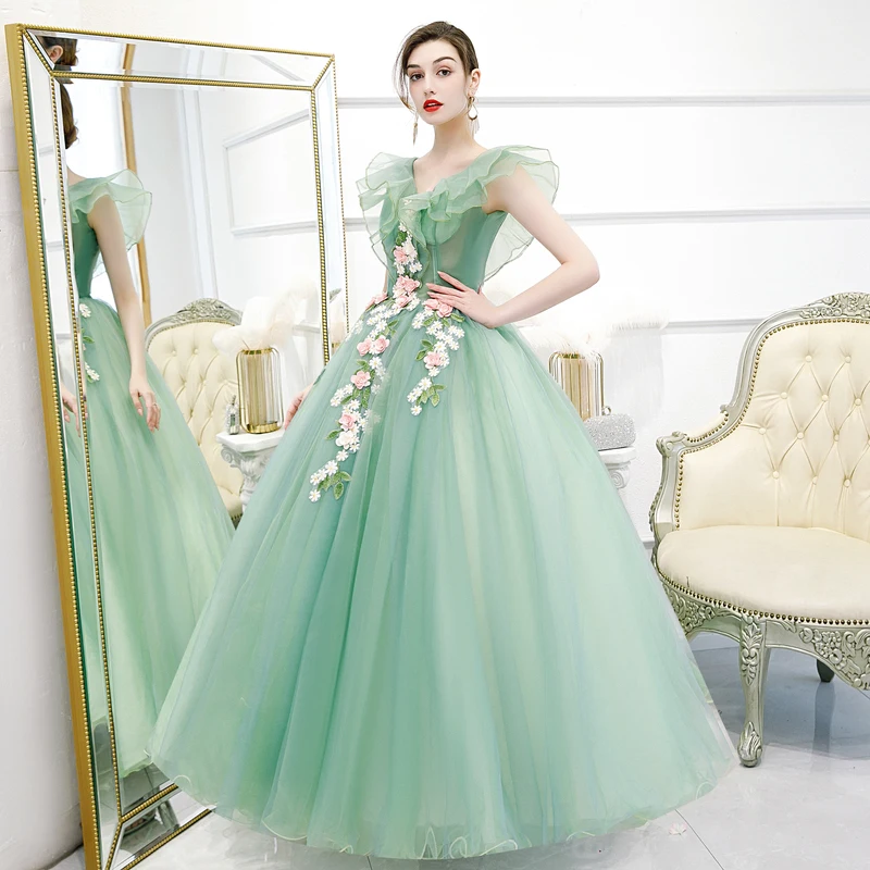 slim fit dress slacks Emerald Green Prom Dress with 3-D Flowers main image 0