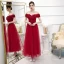 Schöne Rot Abendkleider 2020 A Linie Off Shoulder Kurze Ärmel Applikationen Blumen Perlenstickerei Knöchellänge Rüschen Rückenfreies Festliche Kleider