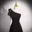 Chic / Beautiful Black Pearl Tassel Satin Prom Dresses 2023 A-Line / Princess One-Shoulder Bow Short Sleeve Backless Floor-Length / Long Formal Dresses