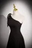 Chic / Beautiful Black Pearl Tassel Satin Prom Dresses 2023 A-Line / Princess One-Shoulder Bow Short Sleeve Backless Floor-Length / Long Formal Dresses