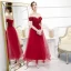 Schöne Rot Abendkleider 2020 A Linie Off Shoulder Kurze Ärmel Applikationen Blumen Perlenstickerei Knöchellänge Rüschen Rückenfreies Festliche Kleider