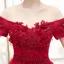 Schöne Rot Abendkleider 2020 A Linie Off Shoulder Kurze Ärmel Applikationen Blumen Perlenstickerei Knöchellänge Rüschen Rückenfreies Festliche Kleider