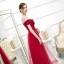 Schöne Rot Abendkleider 2020 A Linie Off Shoulder Kurze Ärmel Applikationen Blumen Perlenstickerei Knöchellänge Rüschen Rückenfreies Festliche Kleider