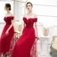 Schöne Rot Abendkleider 2020 A Linie Off Shoulder Kurze Ärmel Applikationen Blumen Perlenstickerei Knöchellänge Rüschen Rückenfreies Festliche Kleider