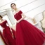 Chic / Beautiful Burgundy Prom Dresses 2020 Ball Gown Off-The-Shoulder Short Sleeve Appliques Lace Beading Floor-Length / Long Ruffle Backless Formal Dresses