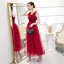 Chic / Beautiful Burgundy Evening Dresses  2020 A-Line / Princess V-Neck Sleeveless Appliques Lace Flower Ankle Length Ruffle Backless Formal Dresses