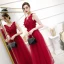 Chic / Beautiful Burgundy Evening Dresses  2020 A-Line / Princess V-Neck Sleeveless Appliques Lace Flower Ankle Length Ruffle Backless Formal Dresses