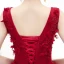 Chic / Beautiful Burgundy Evening Dresses  2020 A-Line / Princess V-Neck Sleeveless Appliques Lace Flower Ankle Length Ruffle Backless Formal Dresses