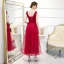 Chic / Beautiful Burgundy Evening Dresses  2020 A-Line / Princess V-Neck Sleeveless Appliques Lace Flower Ankle Length Ruffle Backless Formal Dresses