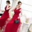 Chic / Beautiful Burgundy Evening Dresses  2020 A-Line / Princess V-Neck Sleeveless Appliques Lace Flower Ankle Length Ruffle Backless Formal Dresses