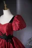 Demure Burgundy Beading Lace Flower Printing Prom Dresses Ball Gown 2025 Square Neckline Puffy Short Sleeve Backless Floor-Length / Long Prom Formal Dresses