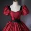 Demure Burgundy Beading Lace Flower Printing Prom Dresses Ball Gown 2025 Square Neckline Puffy Short Sleeve Backless Floor-Length / Long Prom Formal Dresses