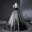 Elegant Black Silver Lace Flower Prom Dresses 2025 Ball Gown Square Neckline Puffy Short Sleeve Backless Floor-Length / Long Prom Formal Dresses