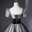Elegant Black Silver Lace Flower Prom Dresses 2025 Ball Gown Square Neckline Puffy Short Sleeve Backless Floor-Length / Long Prom Formal Dresses