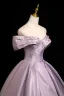 Vintage / Retro Purple Appliques Satin Prom Dresses 2025 Ball Gown Off-The-Shoulder Short Sleeve Backless Floor-Length / Long Formal Dresses