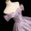 Vintage / Retro Purple Appliques Satin Prom Dresses 2025 Ball Gown Off-The-Shoulder Short Sleeve Backless Floor-Length / Long Formal Dresses