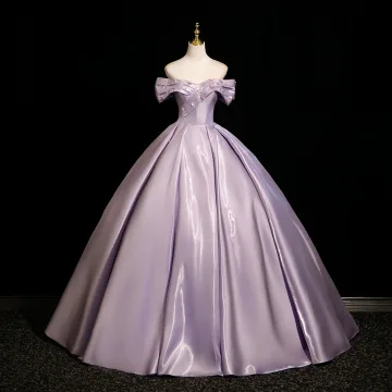 Vintage Retro Purple Appliques Satin Prom Dresses 2025 Ball Gown Off The Shoulder Short Sleeve Backless Floor Length Long Formal Dresses