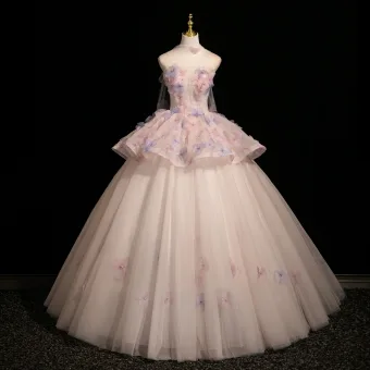 Blumenfee Rosa Perle Applikationen Ballkleider 2025 Ballkleid Bandeau Ärmellos Rückenfreies Lange Festliche Kleider