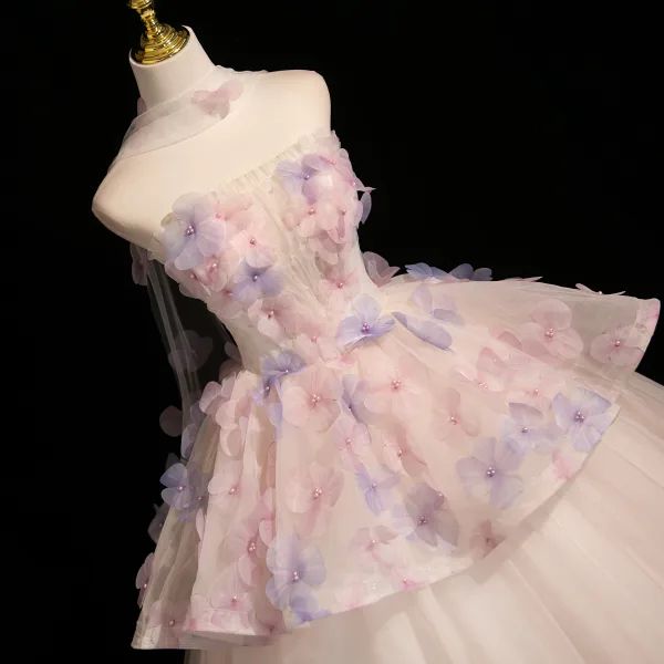 Blumenfee Rosa Perle Applikationen Ballkleider 2025 Ballkleid Bandeau Ärmellos Rückenfreies Lange Festliche Kleider