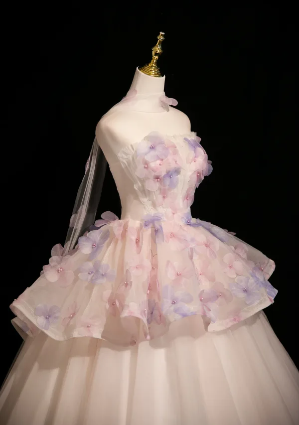 Blumenfee Rosa Perle Applikationen Ballkleider 2025 Ballkleid Bandeau Ärmellos Rückenfreies Lange Festliche Kleider