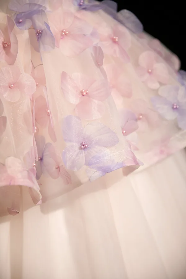 Blumenfee Rosa Perle Applikationen Ballkleider 2025 Ballkleid Bandeau Ärmellos Rückenfreies Lange Festliche Kleider