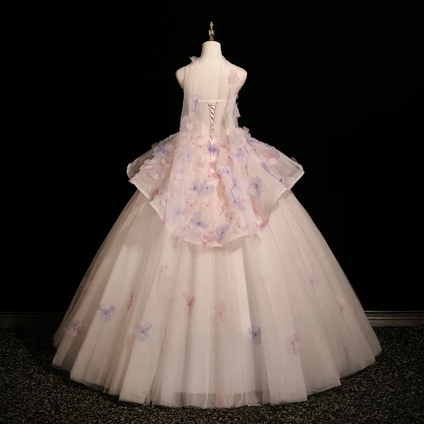 Blumenfee Rosa Perle Applikationen Ballkleider 2025 Ballkleid Bandeau Ärmellos Rückenfreies Lange Festliche Kleider