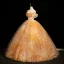 Flower Fairy Unusual Yellow Appliques Prom Dresses 2025 Ball Gown Off-The-Shoulder Short Sleeve Backless Floor-Length / Long Formal Dresses